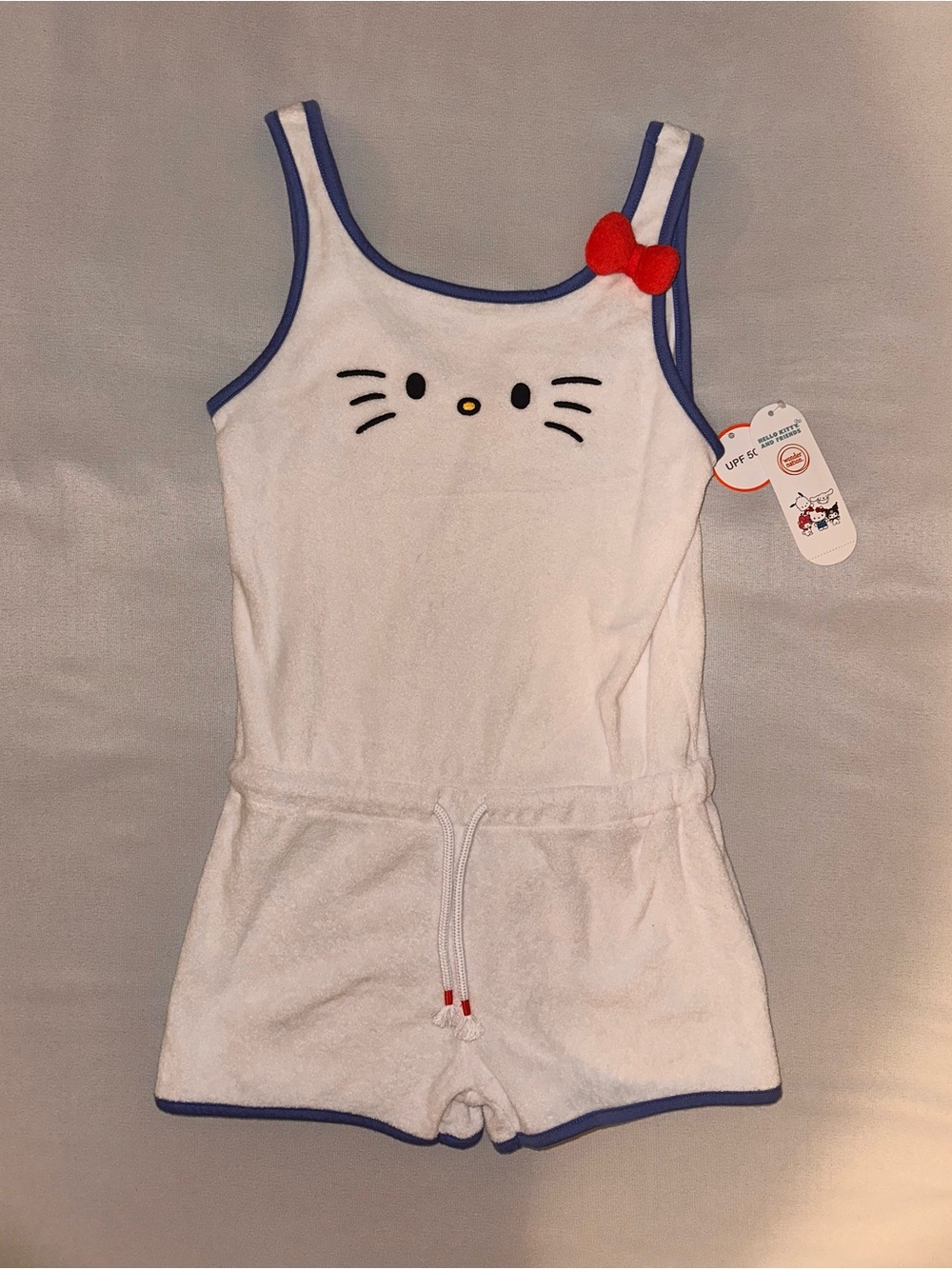 Hello Kitty Girl’s White Terry Swimsuit Cover-Up Romper